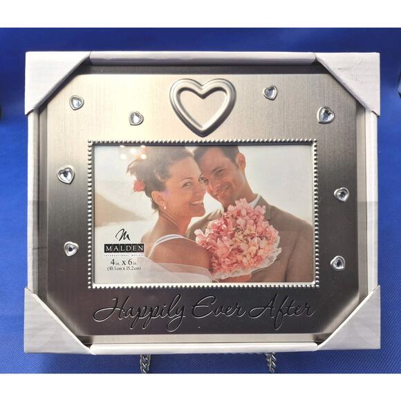 Malden 4x6 Wedding Happily Ever After Photo Frame w/Jewels Silvertone Metal NEW - Picture 8 of 8